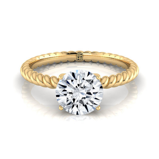 14K Yellow Gold Round Brilliant Diamond Twisted Rope Solitaire With Surprise Stone Engagement Ring