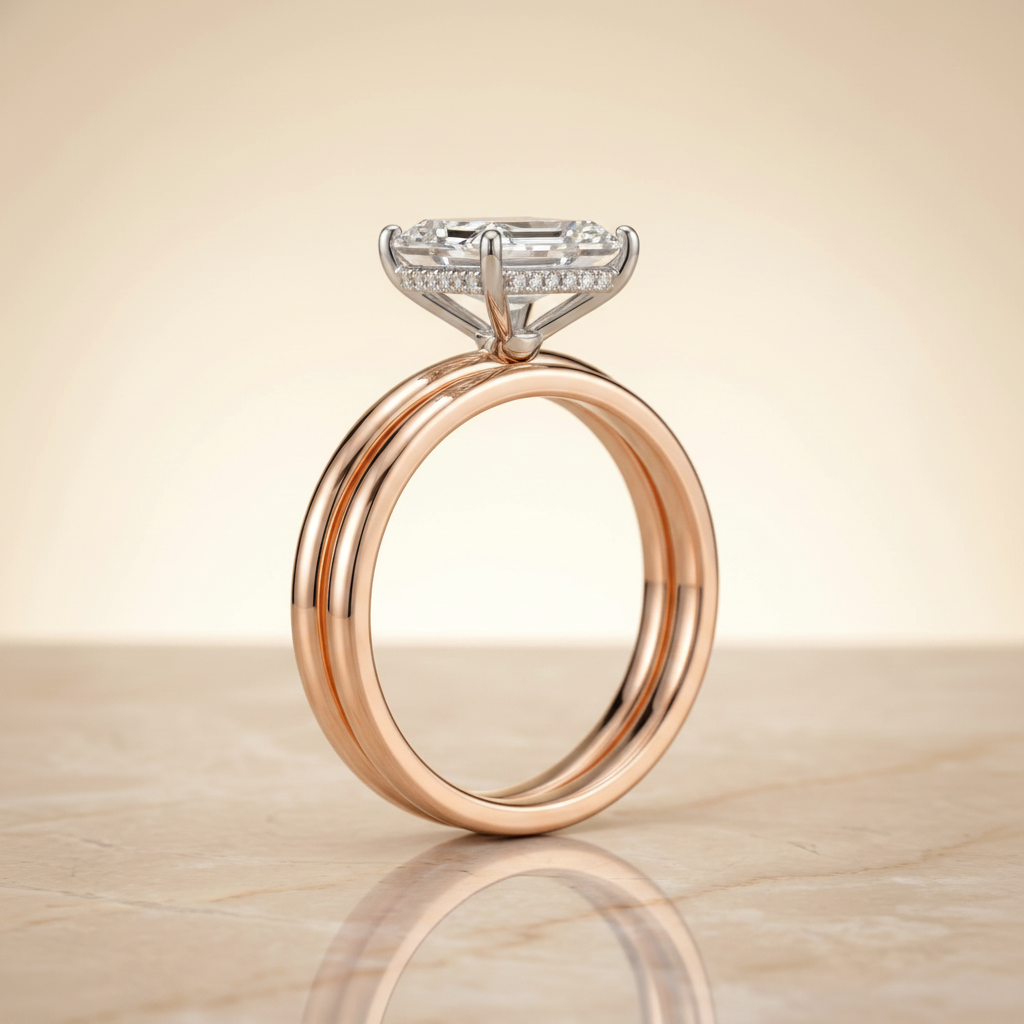 The Eartha Matching Wedding Band, Emerald in 14K Rose Gold | RockHer