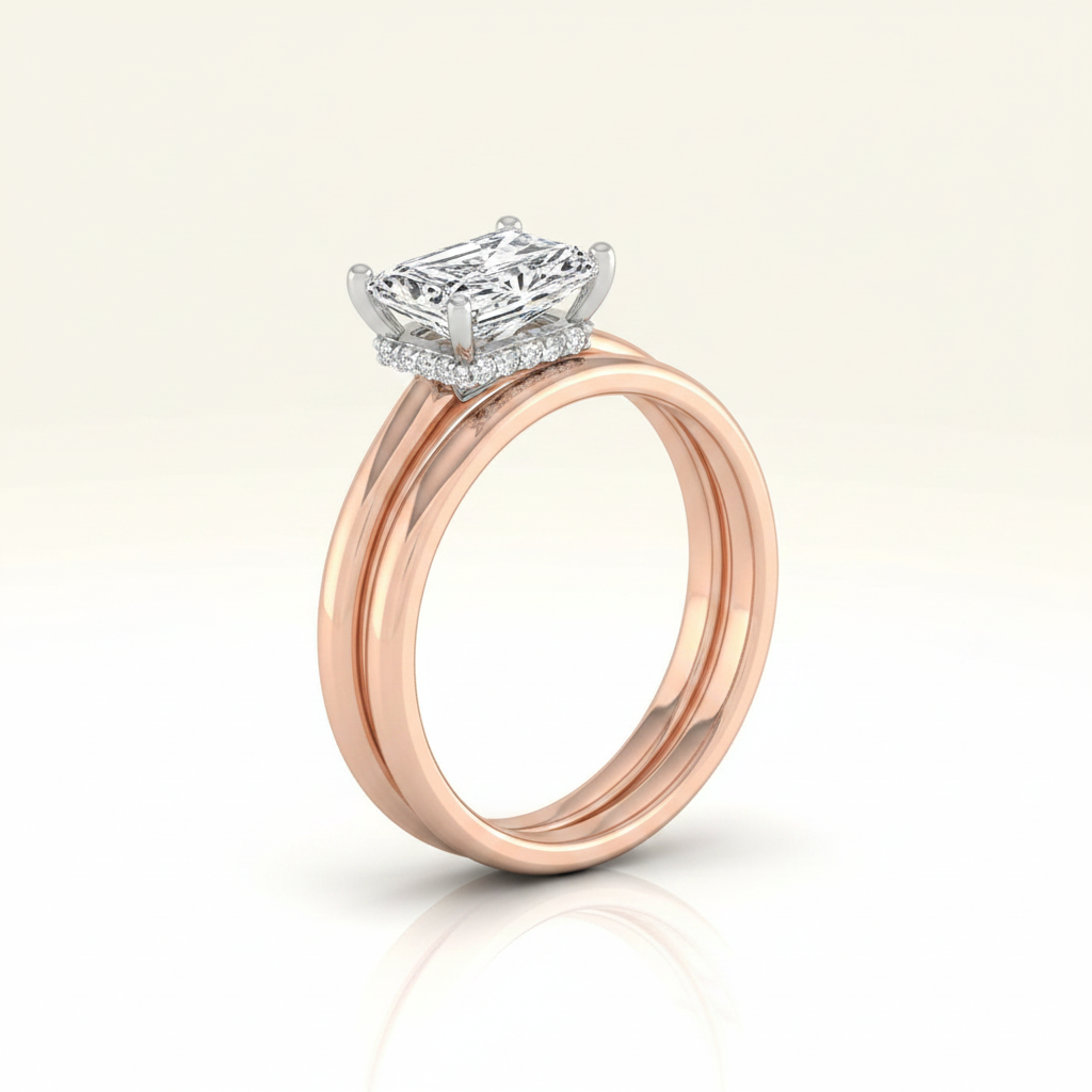 The Eartha Matching Wedding Band, Radiant in 14K Rose Gold | RockHer