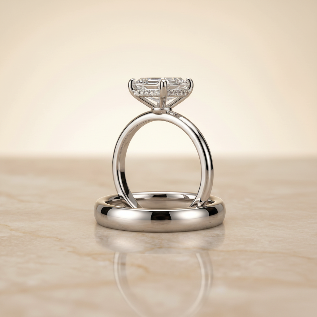 The Eartha Matching Wedding Band, Emerald in 18K White Gold | RockHer