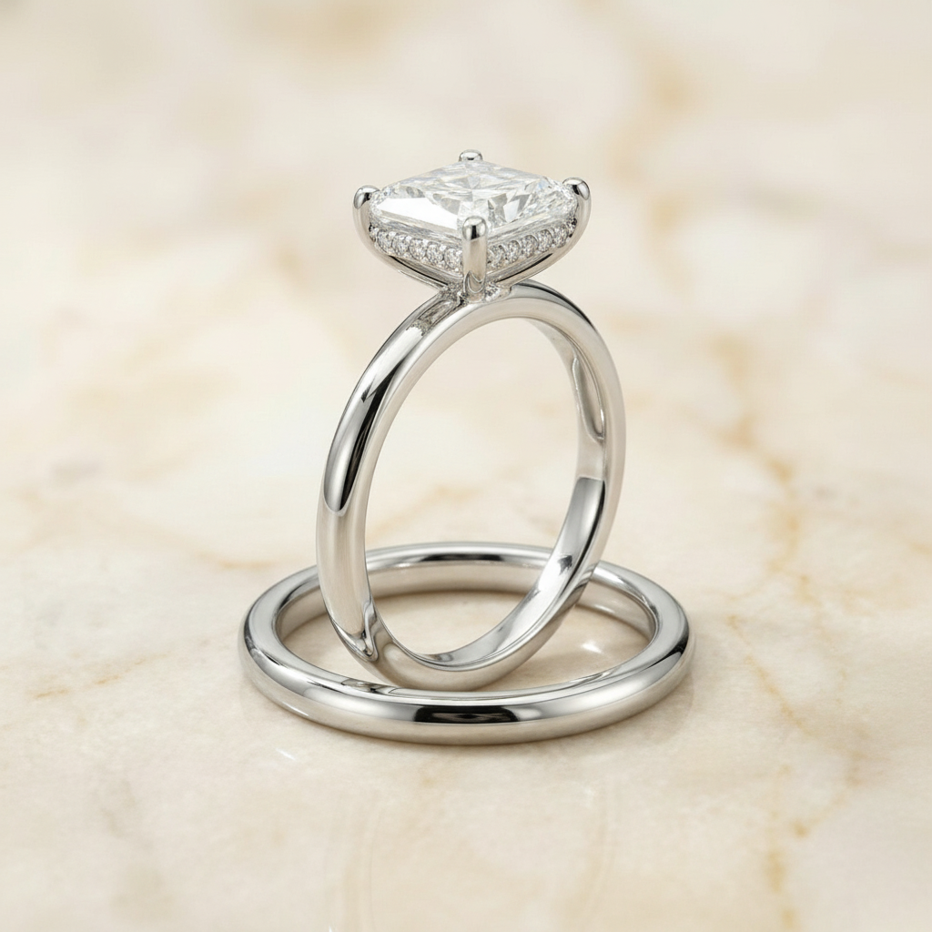 The Eartha Matching Wedding Band, Radiant in 18K White Gold | RockHer