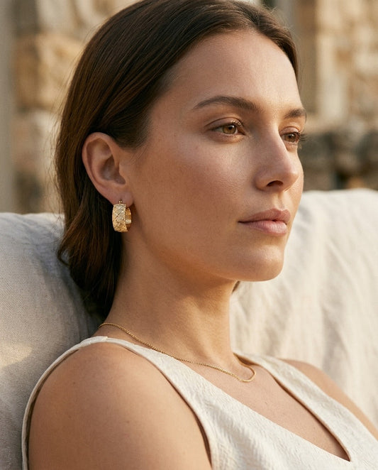 14K Gold Wide Textured Hoop Earrings | RockHer