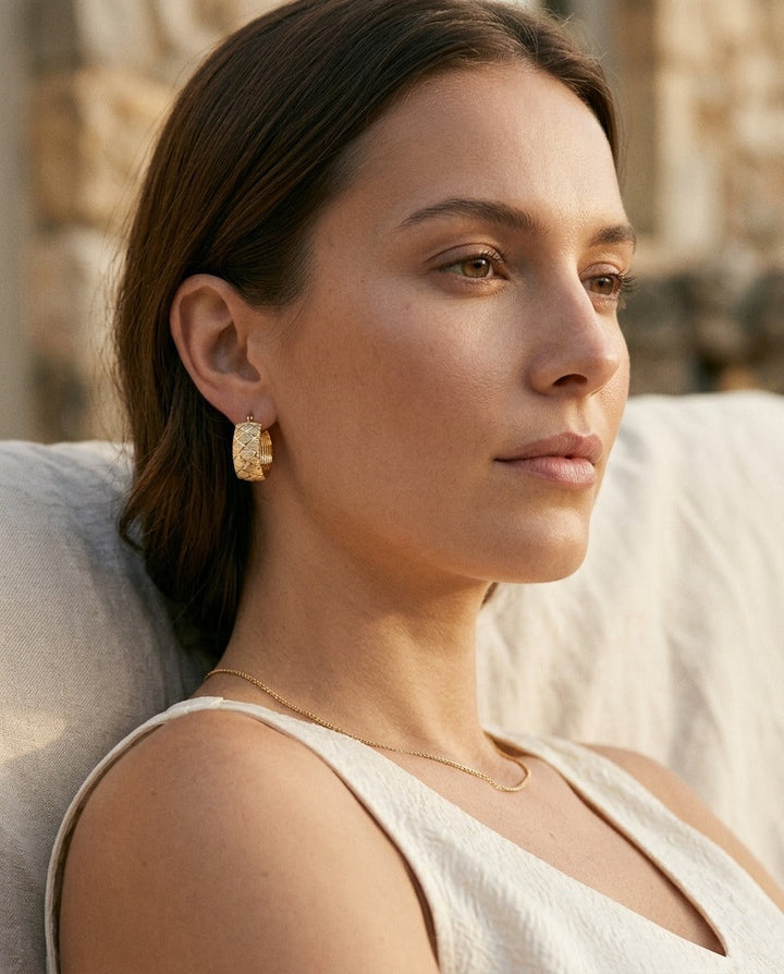 14K Gold Wide Textured Hoop Earrings | RockHer