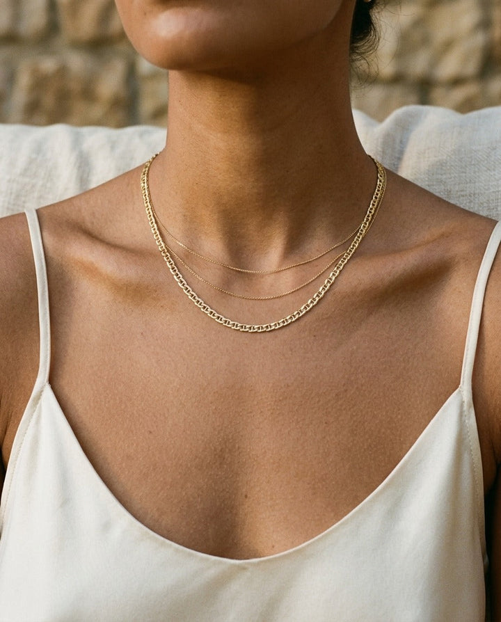 18K Yellow Gold Flat Curb Chain Necklace, 18 Inch, on chain | RockHer