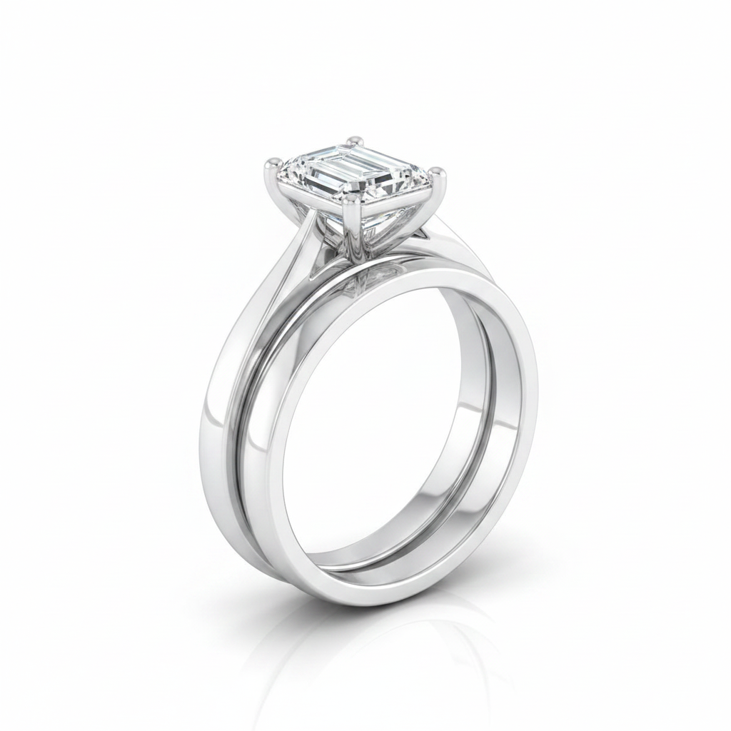 The Elena Matching Wedding Band, Emerald in 18K White Gold