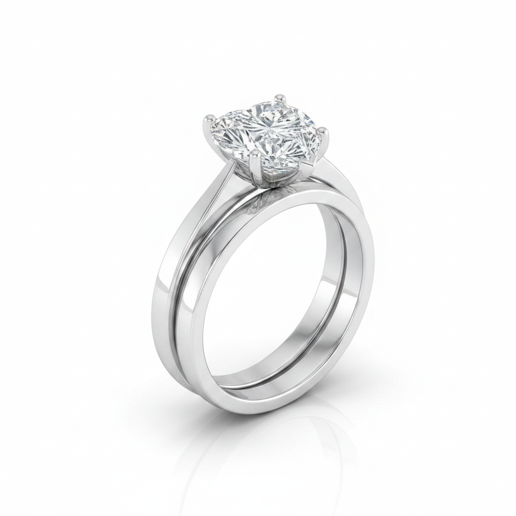 The Elena Matching Wedding Band, Heart in 18K White Gold