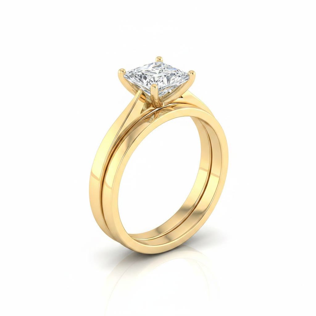 The Elena Matching Wedding Band, Princess in 18K Yellow Gold