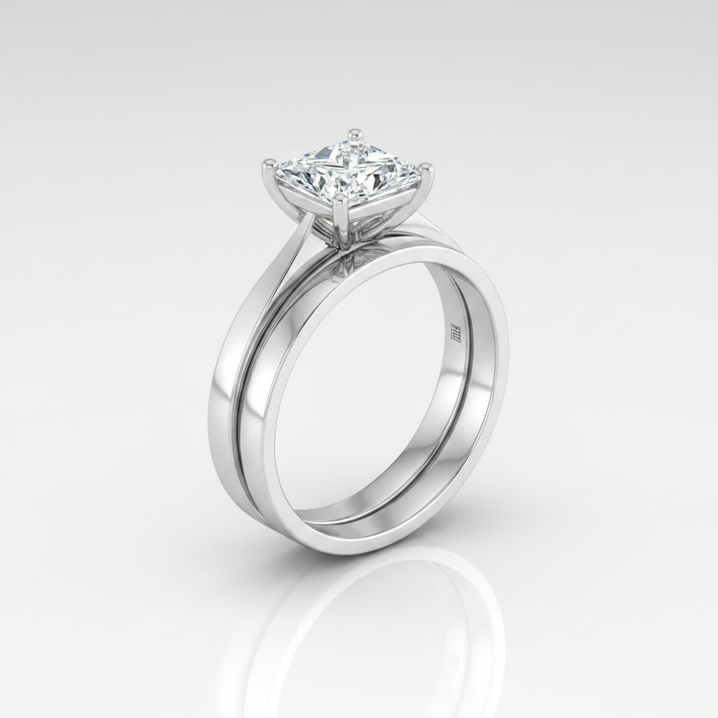 The Elena Matching Wedding Band, Princess in Platinum