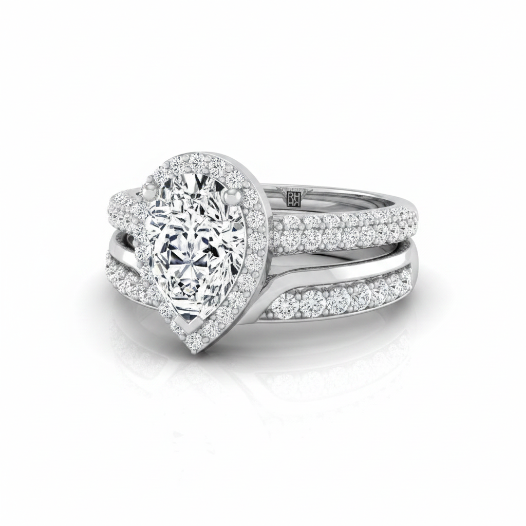 The Ella Matching Wedding Band, Pear in Platinum