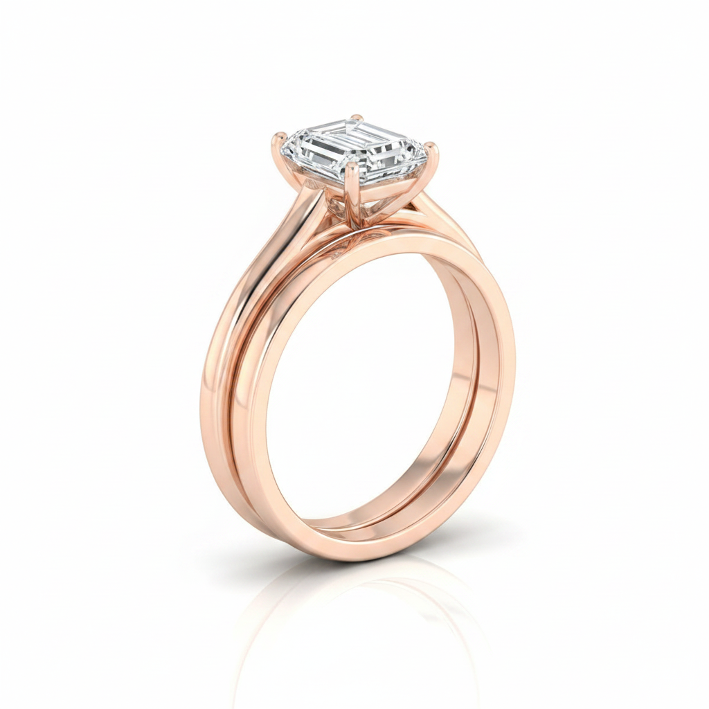 The Ellie Matching Wedding Band, Emerald in 14K Rose Gold | RockHer