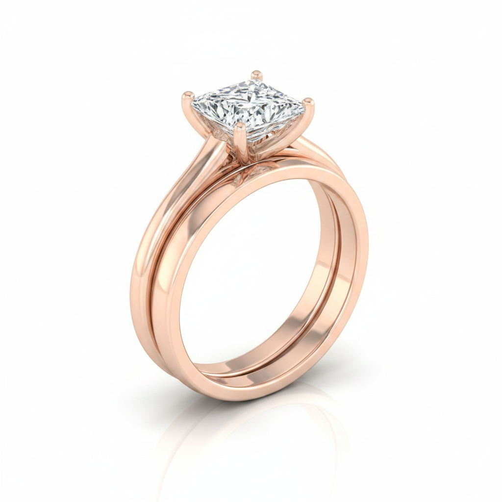 The Ellie Matching Wedding Band, Princess in 14K Rose Gold | RockHer