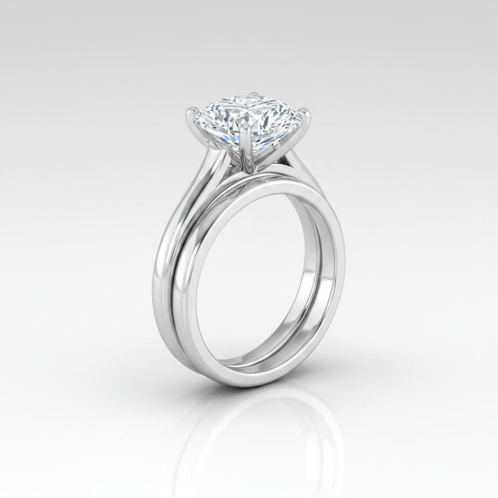 The Ellie Matching Wedding Band, Cushion in 18K White Gold | RockHer