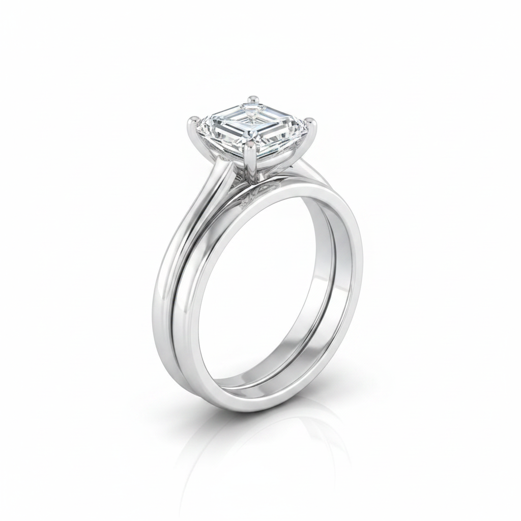 The Ellie Matching Wedding Band, Emerald in 18K White Gold | RockHer