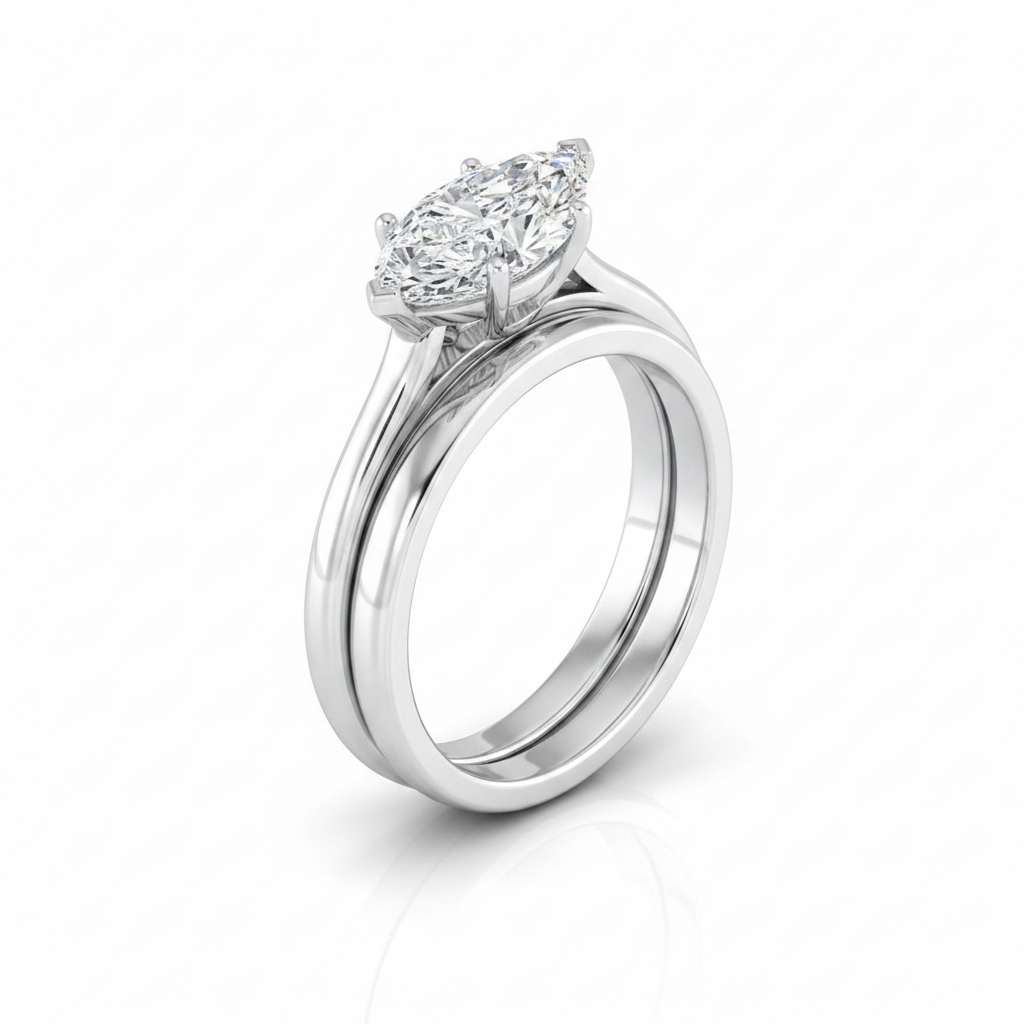 The Ellie Matching Wedding Band, Marquise in 18K White Gold | RockHer