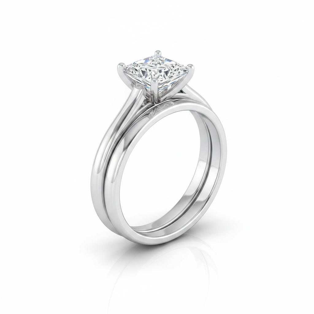The Ellie Matching Wedding Band, Princess in 18K White Gold | RockHer
