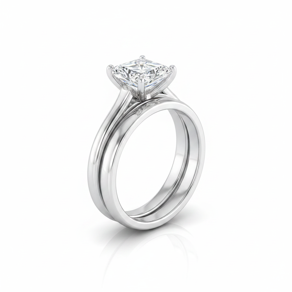 The Ellie Matching Wedding Band, Radiant in 18K White Gold | RockHer