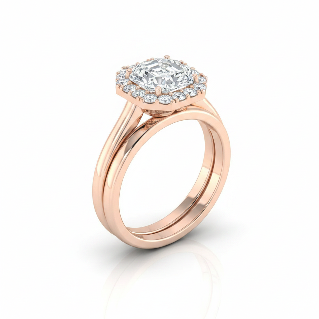 The Etta Matching Wedding Band, Asscher in 14K Rose Gold