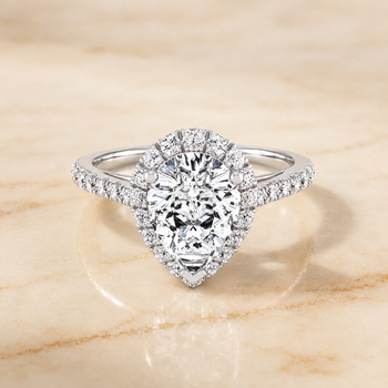 The Dylan Petite French Pavé Halo Pear Engagement Ring Setting in 18K White Gold