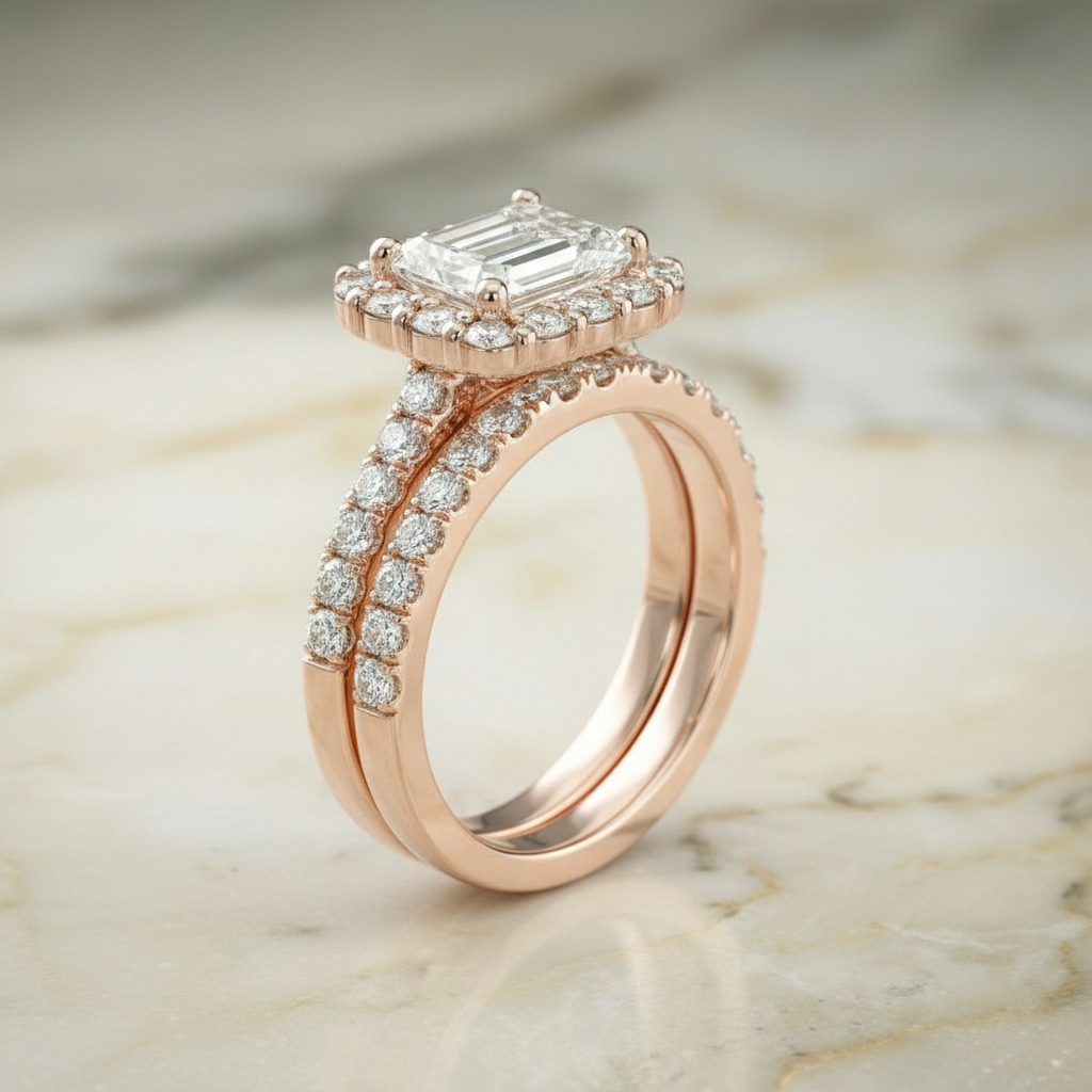 The Fiona Matching Wedding Band, Emerald in 14K Rose Gold | RockHer