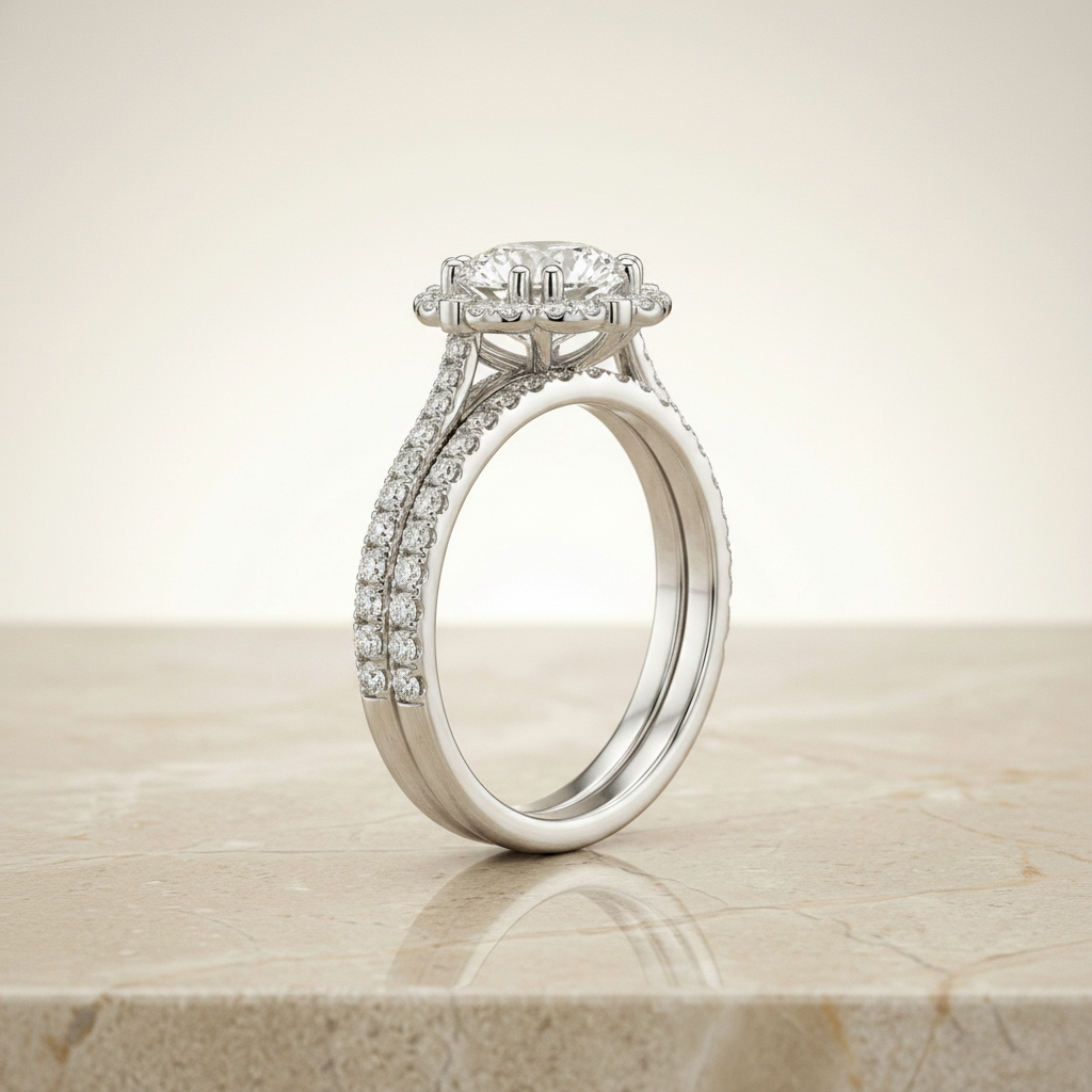 The Florence Matching Wedding Band, Round in 18K White Gold