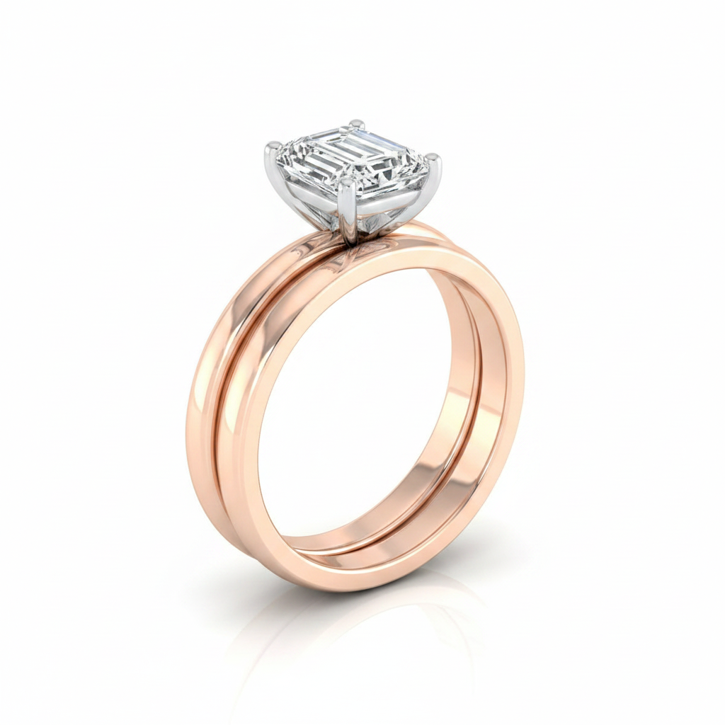 The Floria Matching Wedding Band, Emerald in 14K Rose Gold | RockHer