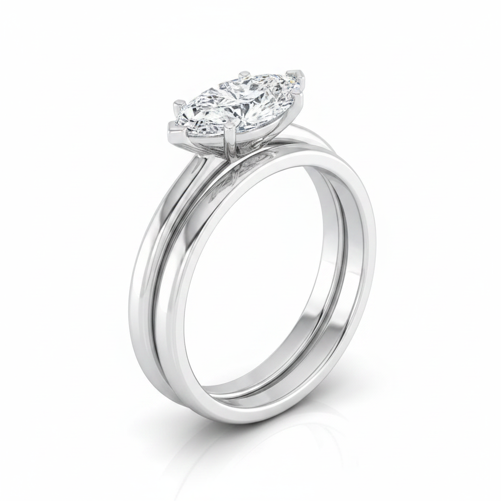 The Floria Matching Wedding Band, Marquise in 18K White Gold | RockHer
