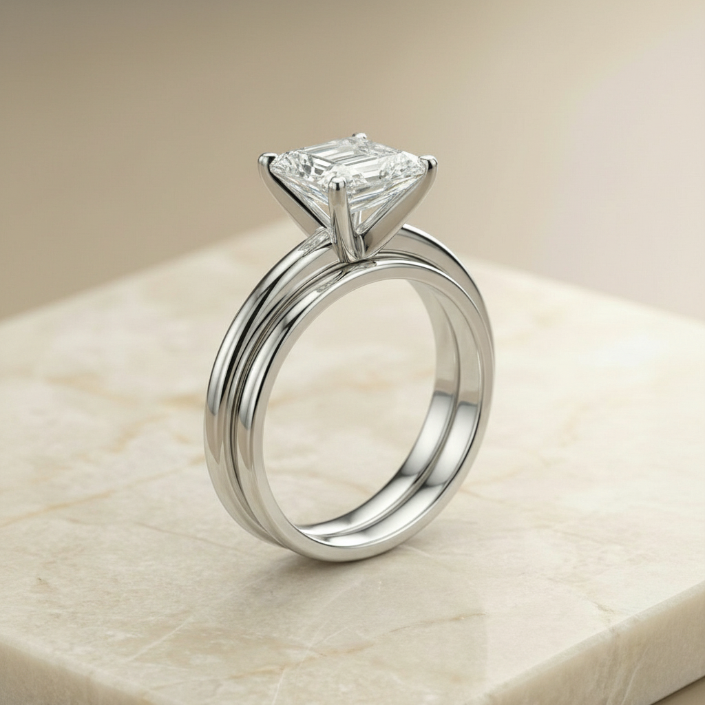 The Floria Matching Wedding Band, Emerald in Platinum | RockHer