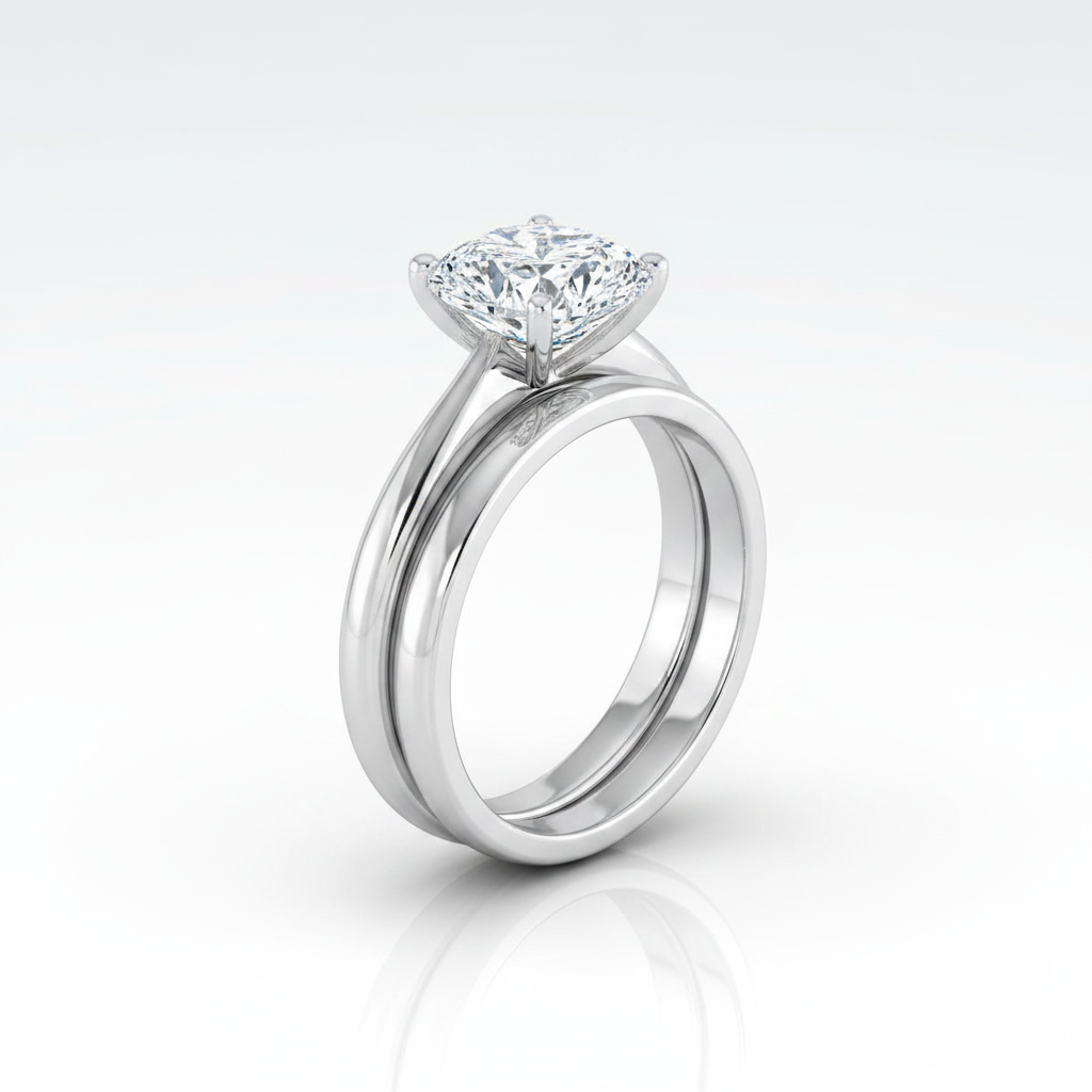 The Gilda Matching Wedding Band, Cushion in 18K White Gold