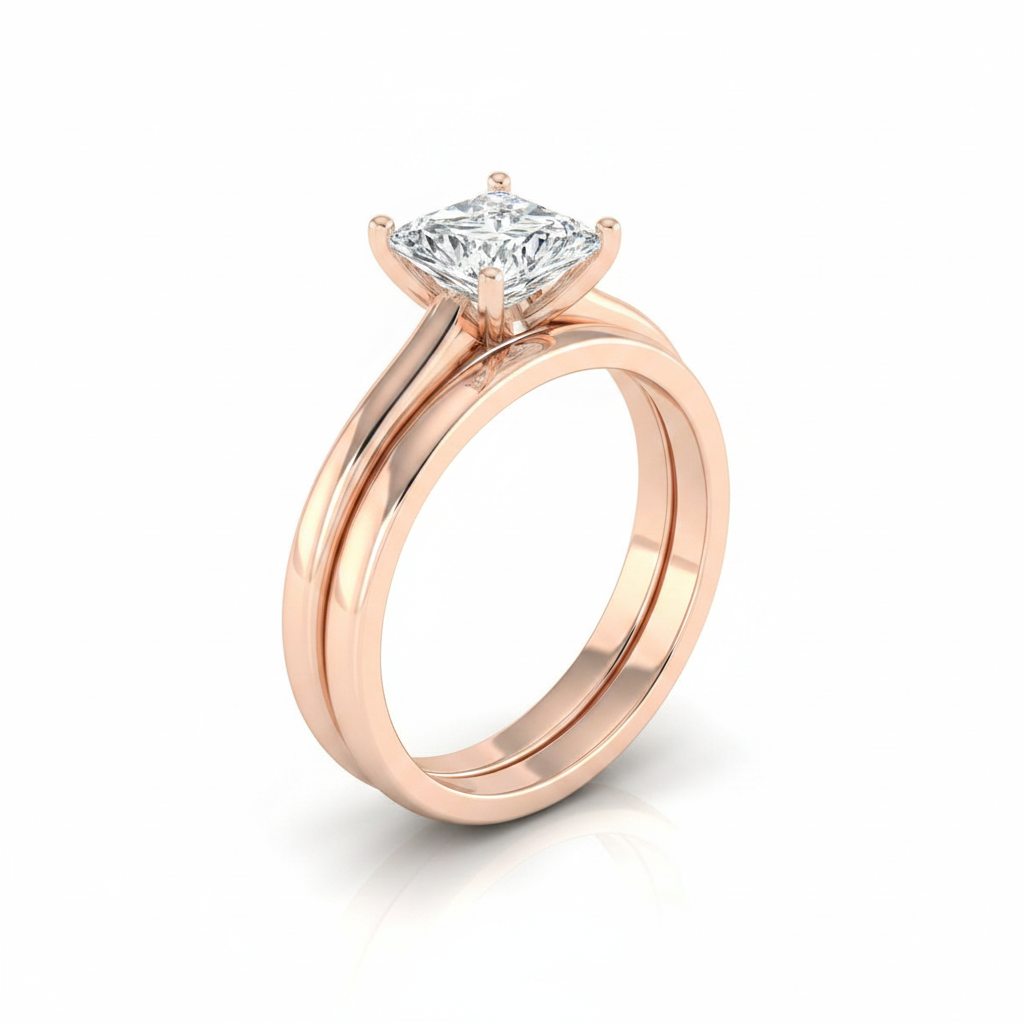 The Gladys Matching Wedding Band, Princess in 14K Rose Gold | RockHer