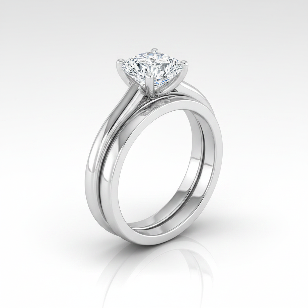 The Gladys Matching Wedding Band, Cushion in 18K White Gold | RockHer