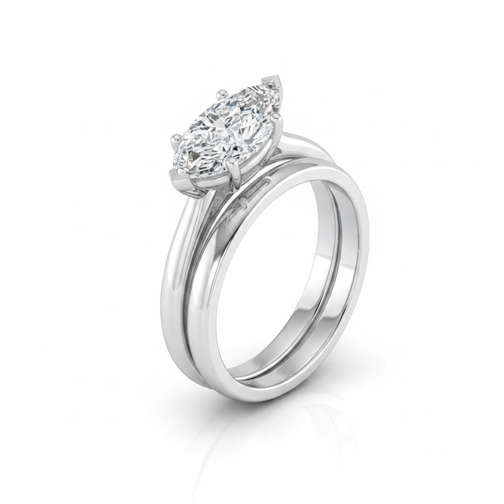 The Gladys Matching Wedding Band, Marquise in 18K White Gold | RockHer