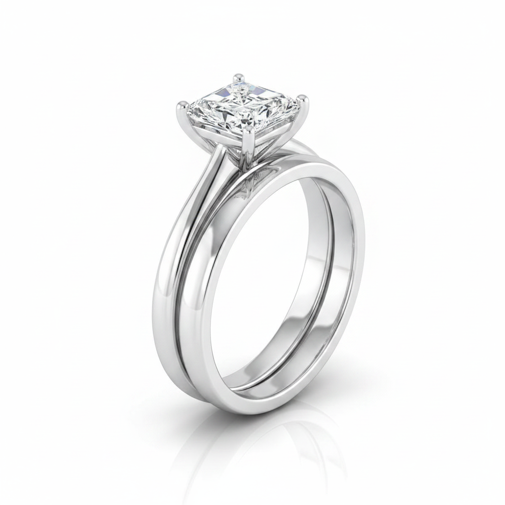 The Gladys Matching Wedding Band, Radiant in 18K White Gold | RockHer