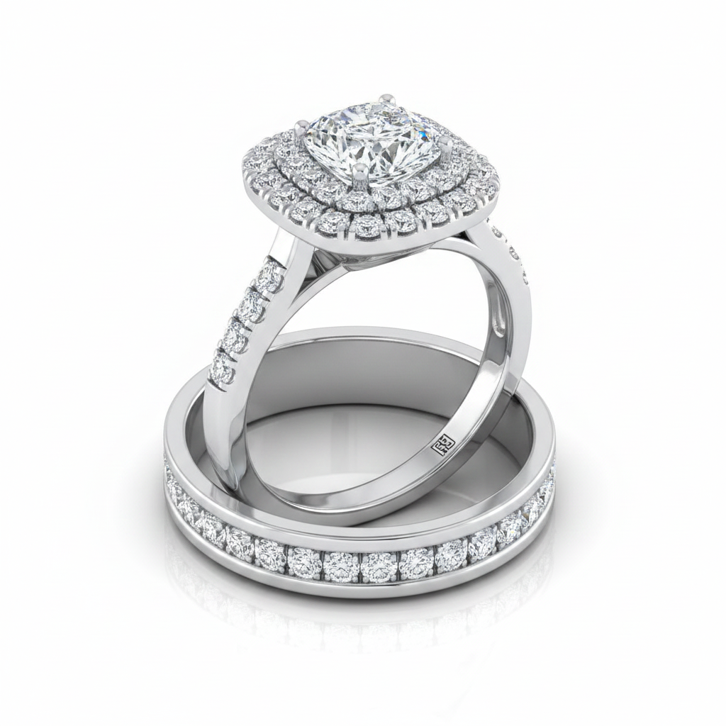 The Goldy Matching Wedding Band, Cushion in Platinum