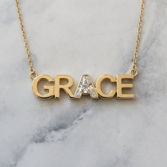 GRACE lab-grown diamond letter necklace in 14K Yellow Gold