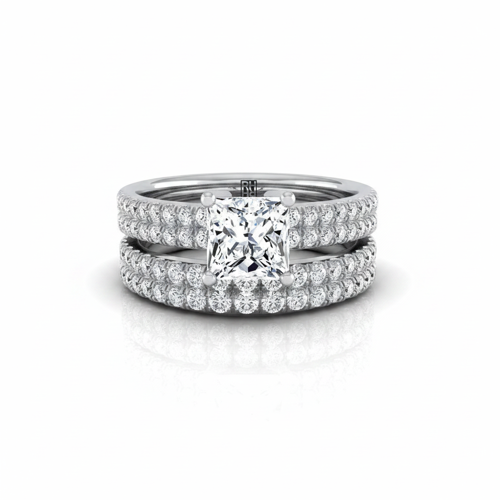 The Gwen Matching Wedding Band, Princess in 18K White Gold