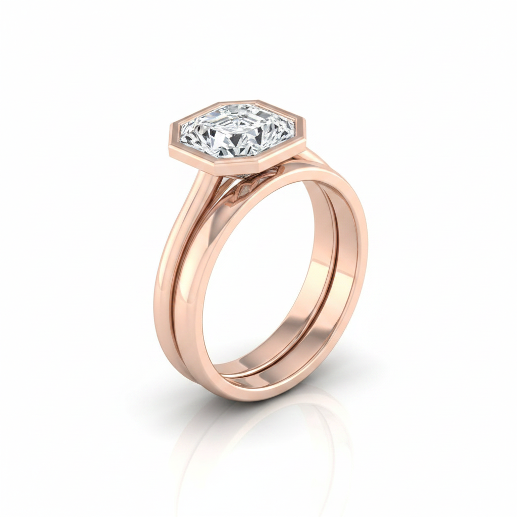 The Hayley Matching Wedding Band, Asscher in 14K Rose Gold | RockHer