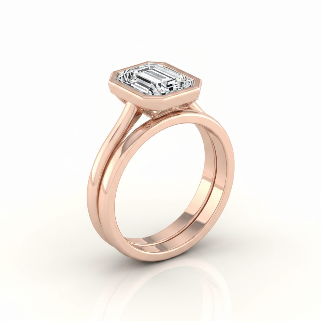 The Hayley Matching Wedding Band, Emerald in 14K Rose Gold | RockHer