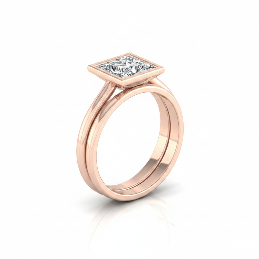 The Hayley Matching Wedding Band, Princess in 14K Rose Gold | RockHer