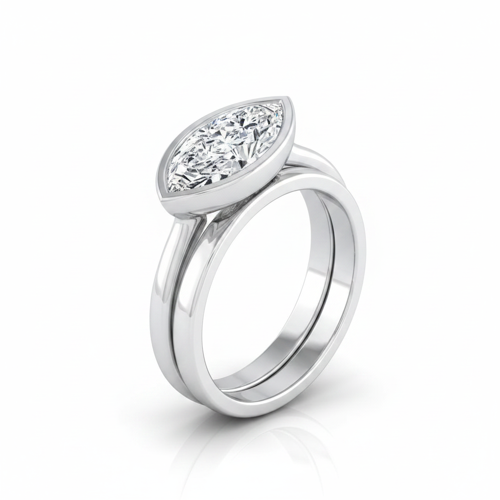 The Hayley Matching Wedding Band, Marquise in 18K White Gold | RockHer