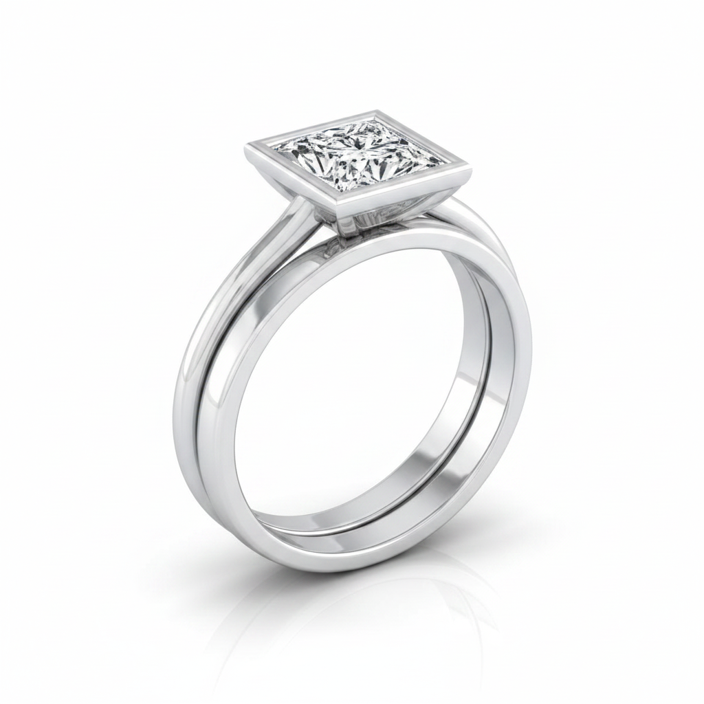 The Hayley Matching Wedding Band, Princess in 18K White Gold | RockHer