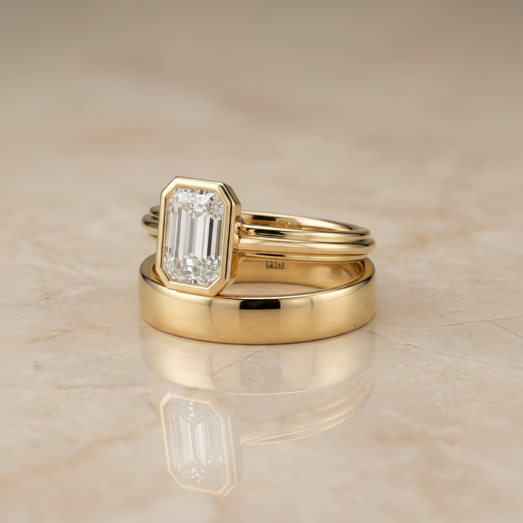 The Hayley Matching Wedding Band, Emerald in 18K Yellow Gold | RockHer