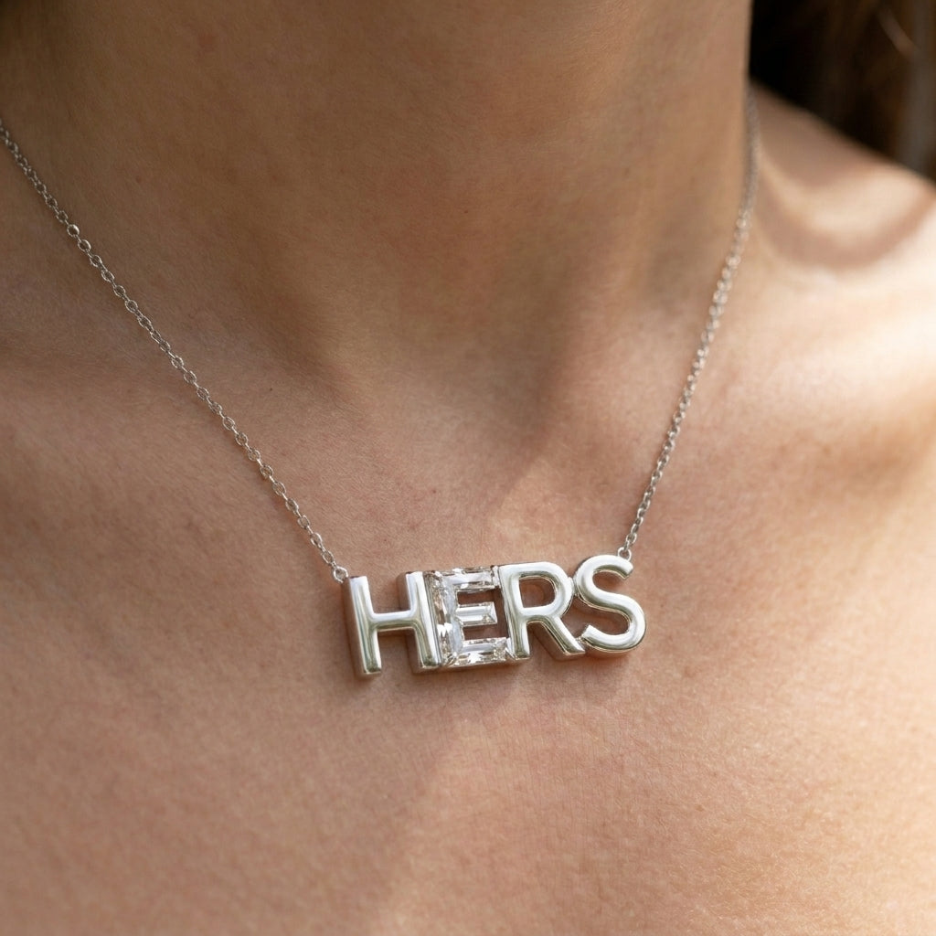 HERS lab-grown diamond necklace in Platinum, worn on neck