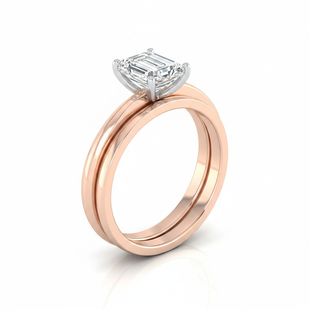 The Isolde Matching Wedding Band, Emerald in 14K Rose Gold