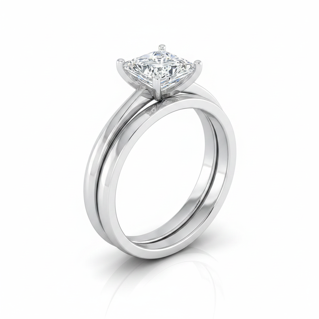The Isolde Matching Wedding Band, Princess in Platinum