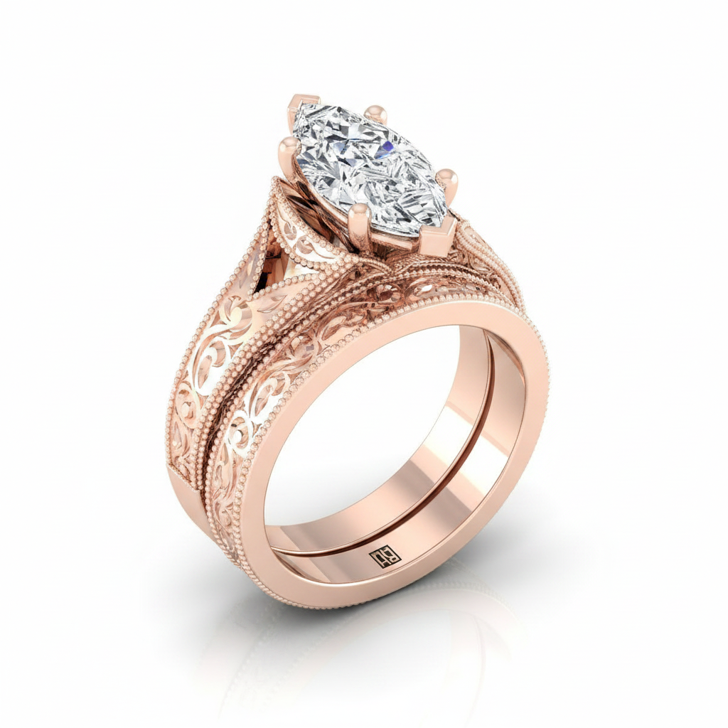The Janis Matching Wedding Band, Marquise in 14K Rose Gold | RockHer