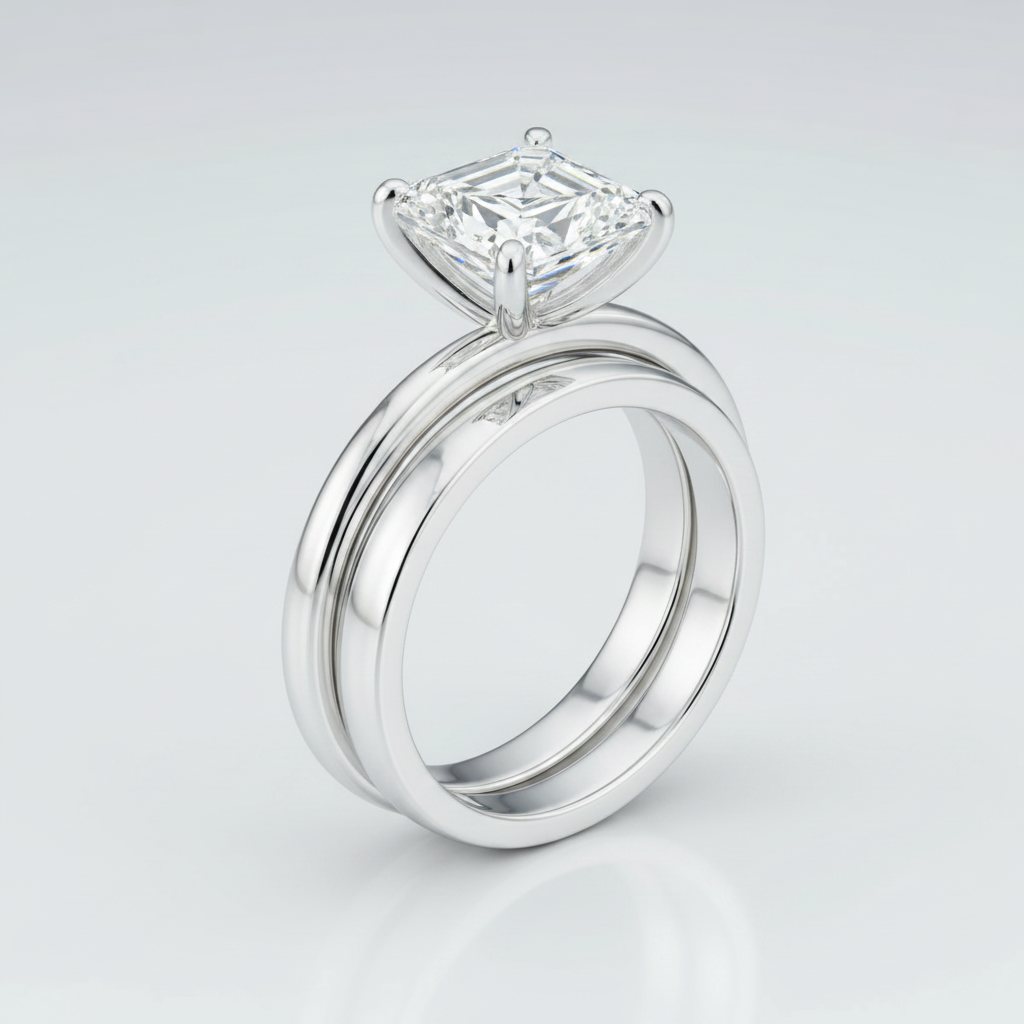 The Janis Matching Wedding Band, Asscher in 18K White Gold | RockHer