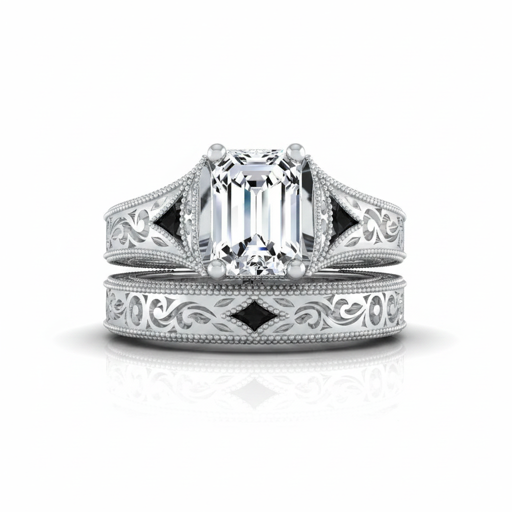 The Janis Matching Wedding Band, Emerald in 18K White Gold | RockHer
