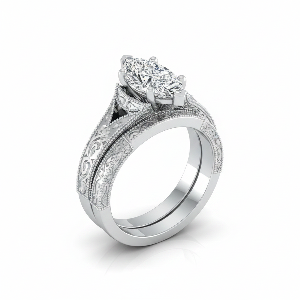The Janis Matching Wedding Band, Marquise in 18K White Gold | RockHer
