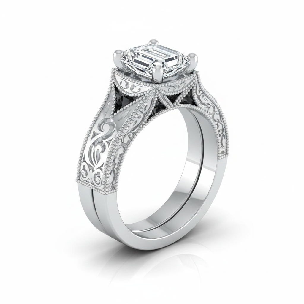 The Janis Matching Wedding Band, Emerald in Platinum | RockHer