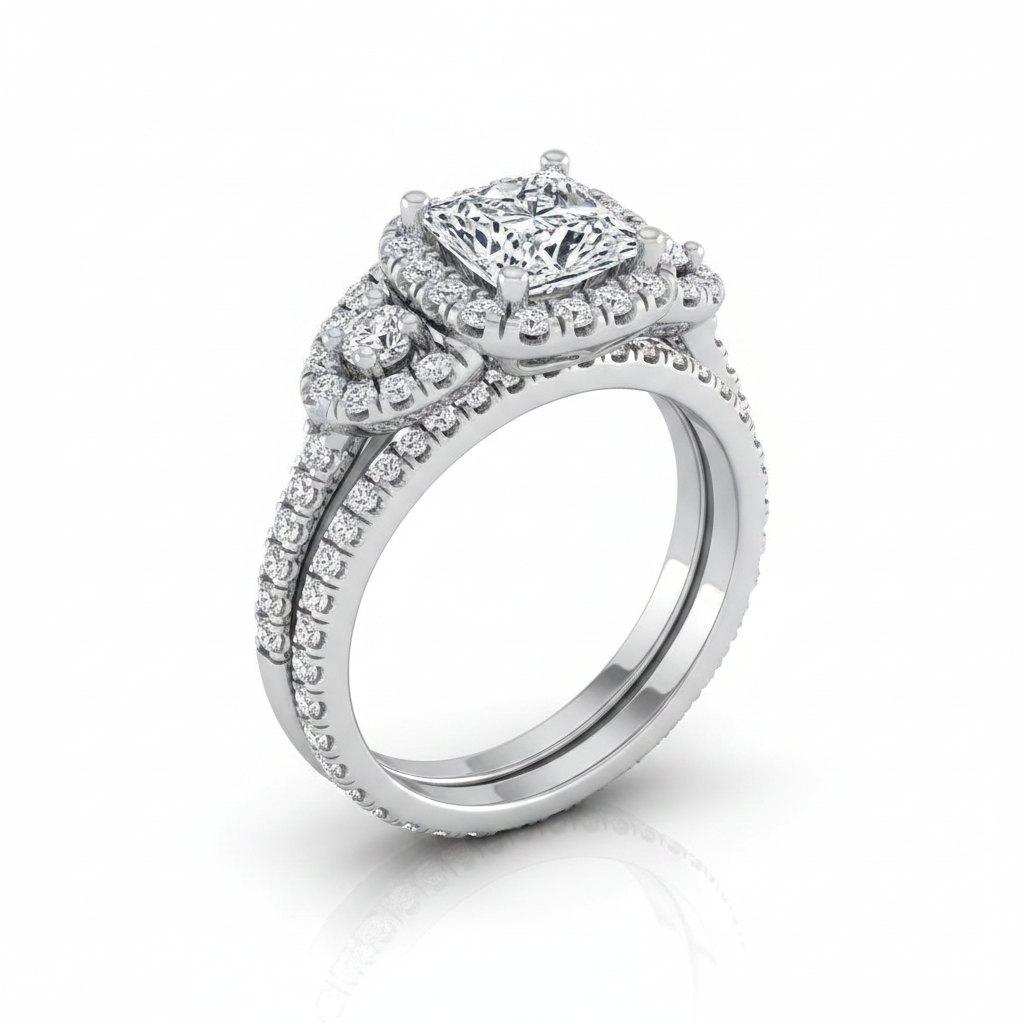 The Jennifer Matching Wedding Band, Princess in 18K White Gold